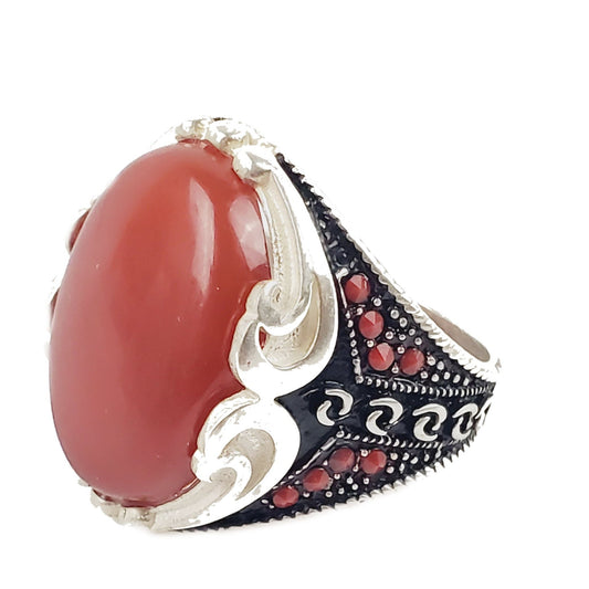 Yemeni Aqeeq Ring- Genuine Silver - size: 9 - عقيق يماني وفضه الاصلي