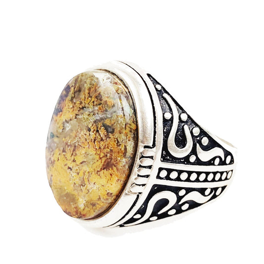 Yemeni Aqeeq Ring- Genuine Silver - size: 11 - عقيق يماني وفضه الاصلي