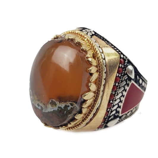 Yemeni Aqeeq Ring- Genuine Silver - size: 7 - عقيق يماني وفضه الاصلي