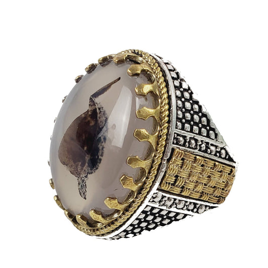 Yemeni Aqeeq Ring- Genuine Silver - size: 10 - عقيق يماني وفضه الاصلي