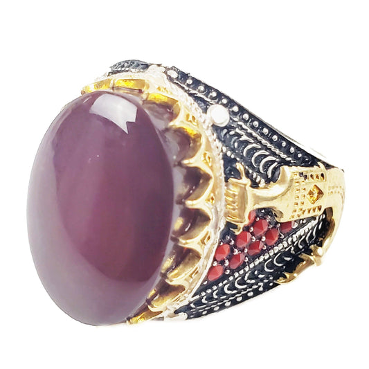 Yemeni Aqeeq Ring- Genuine Silver - size: 10 - عقيق يماني وفضه الاصلي