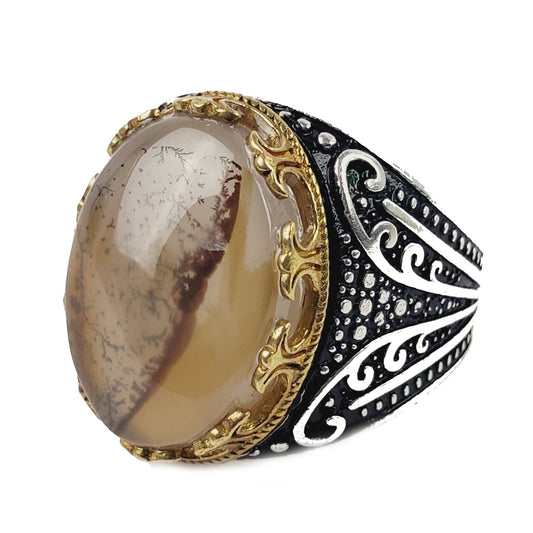 Yemeni Aqeeq Ring- Genuine Silver - size: 7 - عقيق يماني وفضه الاصلي