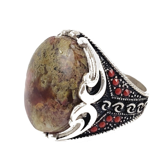 Yemeni Aqeeq Ring- Genuine Silver - size: 9 - عقيق يماني وفضه الاصلي